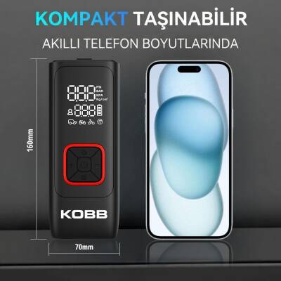 KOBB KB426 12V / Şarjlı Li-ion 150 PSI Dijital Göstergeli Akıllı Lastik Şişirme Pompası+ Powerbank + SOS + Led Lamba - 4