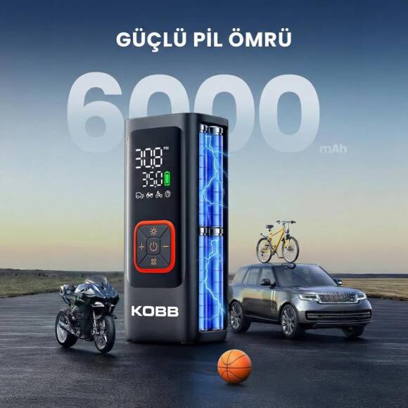 KOBB KB426 12V / Şarjlı Li-ion 150 PSI Dijital Göstergeli Akıllı Lastik Şişirme Pompası+ Powerbank + SOS + Led Lamba - 5