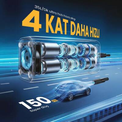 KOBB KB426 12V / Şarjlı Li-ion 150 PSI Dijital Göstergeli Akıllı Lastik Şişirme Pompası+ Powerbank + SOS + Led Lamba - 8