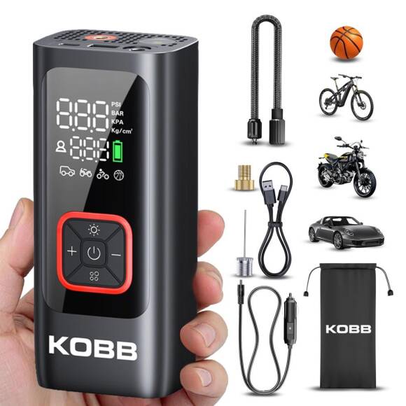 KOBB KB426 12V / Şarjlı Li-ion 150 PSI Dijital Göstergeli Akıllı Lastik Şişirme Pompası+ Powerbank + SOS + Led Lamba - 1