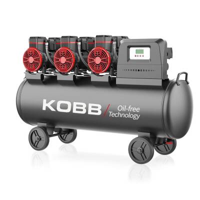 KOBB KBK100S 6.0HP 100Lt 8Bar Üç Motorlu Yağsız Sessiz Taşınabilir Hava Kompresörü - Kobb