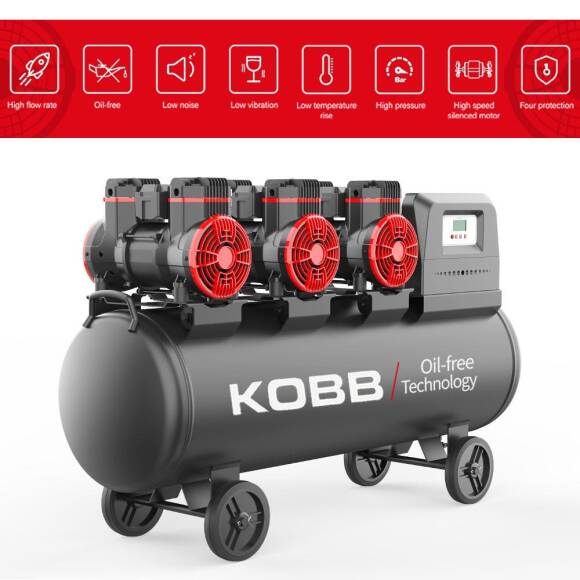KOBB KBK100S 6.0HP 100Lt 8Bar Üç Motorlu Yağsız Sessiz Taşınabilir Hava Kompresörü - 2