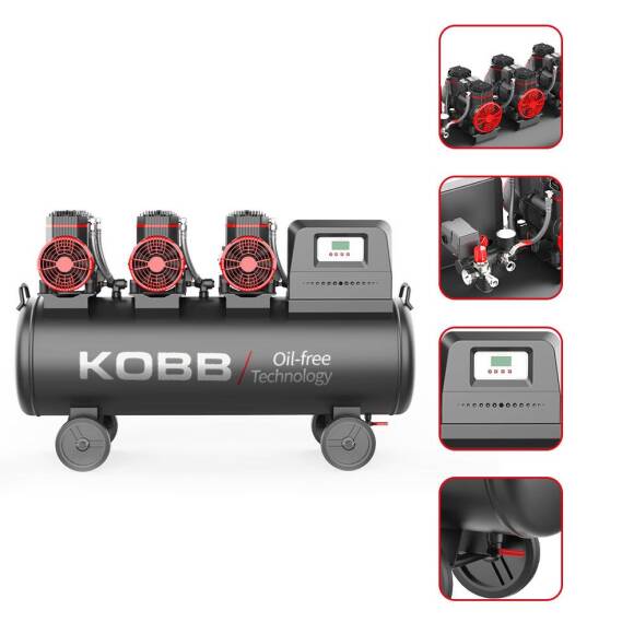 KOBB KBK100S 6.0HP 100Lt 8Bar Üç Motorlu Yağsız Sessiz Taşınabilir Hava Kompresörü - 6
