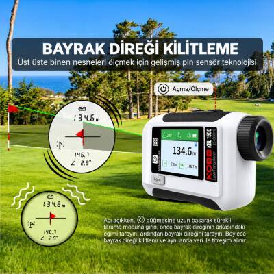KOBB KBL1500 1500Mt 3.7V Li-ion LCD Ekran Şarjlı Profesyonel Optik Dürbünlü Golf Lazer Metre - 10