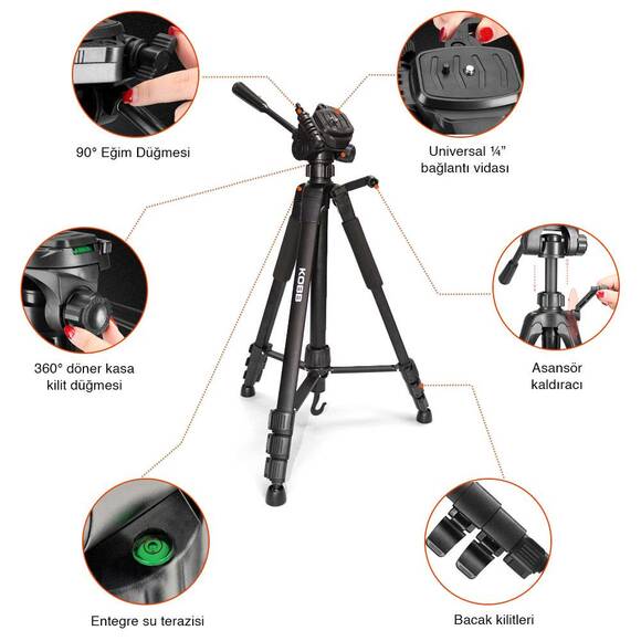 KOBB KBL20T 160CM Su Terazili Profesyonel Alüminyum Lazer Tripod - 6