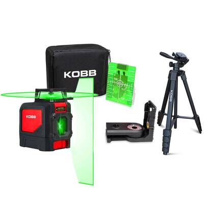 KOBB KBL30GTP 25 Metre Profesyonel Yatay 360° ve Dikey Otomatik Hizalamalı Yeşil Çapraz Çizgi Lazer Distomat + Tripod - Kobb