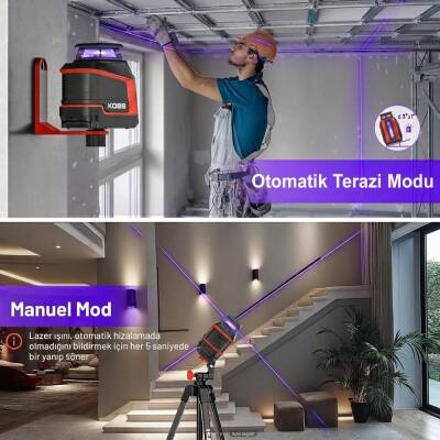 KOBB KBL30P 3.7V Li-ion Yatay 360° ve Dikey Otomatik Hizalamalı Mor Işık Profesyonel Çizgi Lazer - 3