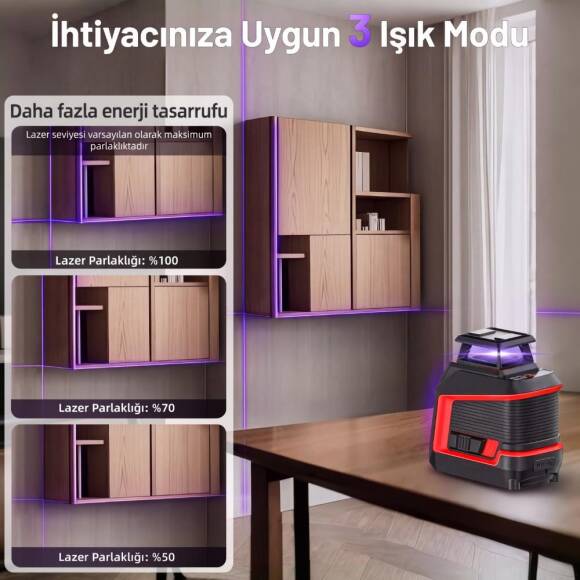 KOBB KBL30P 3.7V Li-ion Yatay 360° ve Dikey Otomatik Hizalamalı Mor Işık Profesyonel Çizgi Lazer - 7