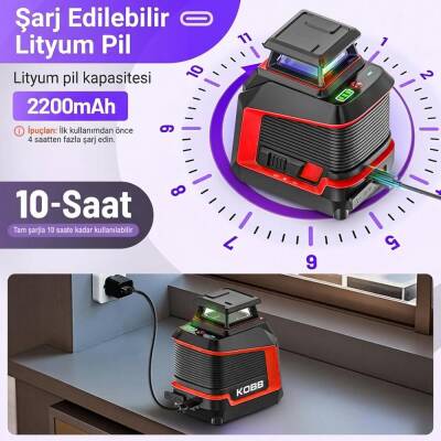 KOBB KBL30P 3.7V Li-ion Yatay 360° ve Dikey Otomatik Hizalamalı Mor Işık Profesyonel Çizgi Lazer - 10