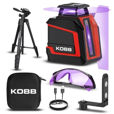 KOBB KBL30P 3.7V Li-ion Yatay 360° ve Dikey Otomatik Hizalamalı Mor Işık Profesyonel Lazer+Tripod - Kobb