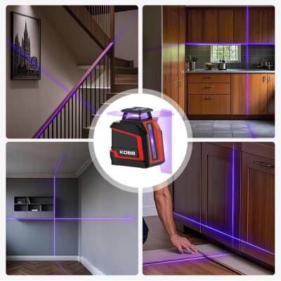 KOBB KBL30P 3.7V Li-ion Yatay 360° ve Dikey Otomatik Hizalamalı Mor Işık Profesyonel Lazer+Tripod - 9