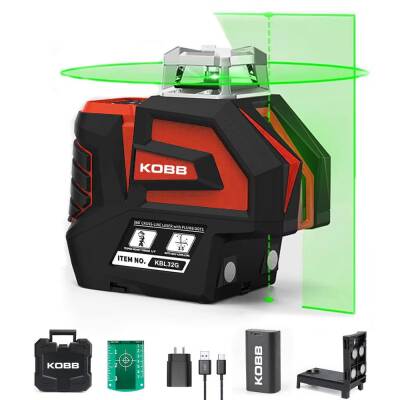 KOBB KBL32G Profesyonel Li-ion Yatay 360° ve Dikey Otomatik Hizalamalı Yeşil Nokta Şakül ve Yeşil Çapraz Çizgi Lazer - Kobb