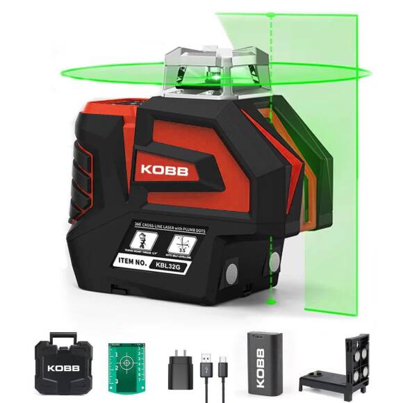 KOBB KBL32G Profesyonel Li-ion Yatay 360° ve Dikey Otomatik Hizalamalı Yeşil Nokta Şakül ve Yeşil Çapraz Çizgi Lazer - 1