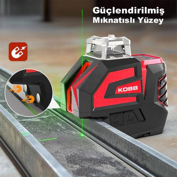 KOBB KBL32G Profesyonel Li-ion Yatay 360° ve Dikey Otomatik Hizalamalı Yeşil Nokta Şakül ve Yeşil Çapraz Çizgi Lazer - 8