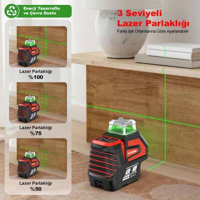 KOBB KBL32G Profesyonel Li-ion Yatay 360° ve Dikey Otomatik Hizalamalı Yeşil Nokta Şakül ve Yeşil Çapraz Çizgi Lazer - 9