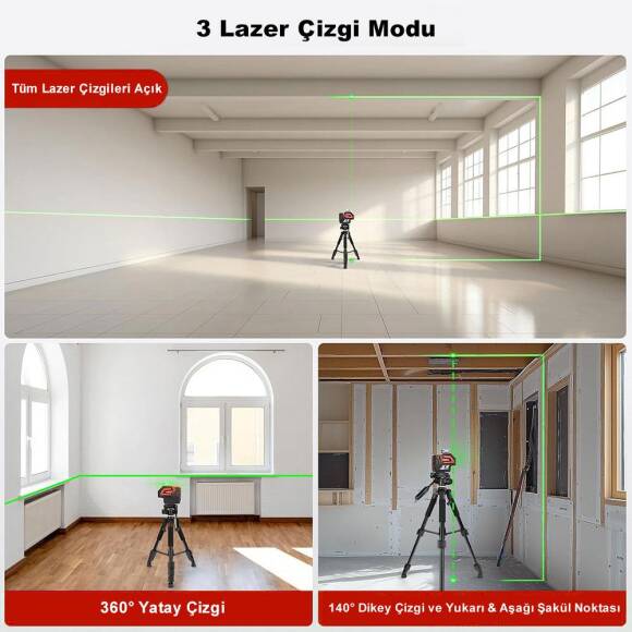 KOBB KBL32GTP Profesyonel Li-ion Yatay 360° ve Dikey Otomatik Hizalamalı Yeşil Nokta Şakül ve Çapraz Çizgi Lazer+Tripod - 7