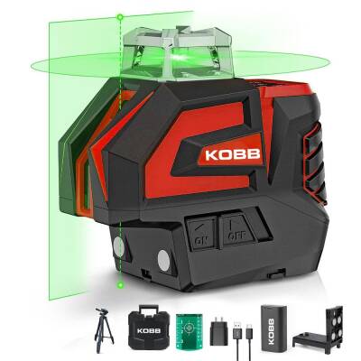KOBB KBL32GTP Profesyonel Li-ion Yatay 360° ve Dikey Otomatik Hizalamalı Yeşil Nokta Şakül ve Çapraz Çizgi Lazer+Tripod - Kobb (1)