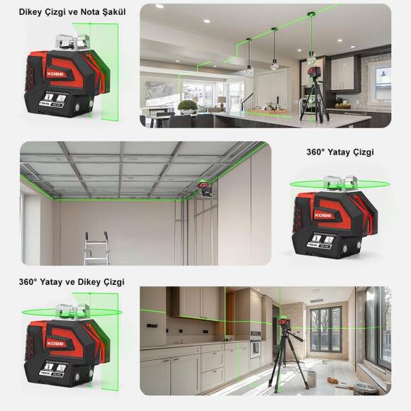 KOBB KBL32GTP Profesyonel Li-ion Yatay 360° ve Dikey Otomatik Hizalamalı Yeşil Nokta Şakül ve Çapraz Çizgi Lazer+Tripod - 4