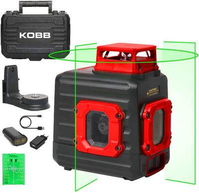 Kobb - KOBB KBL33G 40 Metre Profesyonel Li-ion Şarjlı 2x90⁰/360⁰ Otomatik Hizalamalı Yeşil Çapraz Çizgi Lazer Distomat