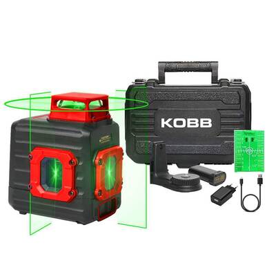 Kobb - KOBB KBL33G 40 Metre Profesyonel Li-ion Şarjlı 2x90⁰/360⁰ Otomatik Hizalamalı Yeşil Çapraz Çizgi Lazer Distomat (1)