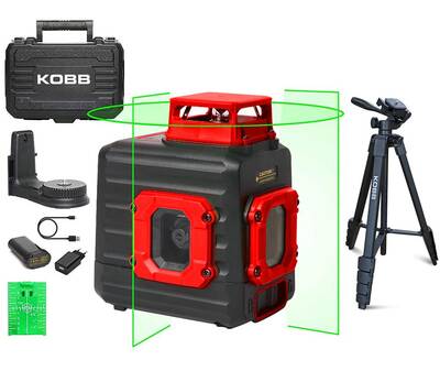 KOBB KBL33GTP 40 Metre Profesyonel Li-ion Şarjlı 2x90⁰/360⁰ Otomatik Hizalamalı Yeşil Çapraz Çizgi Lazer Distomat + Tripod - Thumbnail