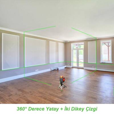 KOBB KBL33GTP 40 Metre Profesyonel Li-ion Şarjlı 2x90⁰/360⁰ Otomatik Hizalamalı Yeşil Çapraz Çizgi Lazer Distomat + Tripod - Thumbnail