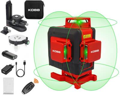 KOBB KBL35G Profesyonel Li-ion Şarjlı 4X360⁰ Otomatik Hizalamalı Yeşil Çapraz Çizgi Lazer Distomat+Uzaktan Kumanda - KOBB