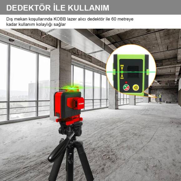 KOBB KBL35GTP Profesyonel Li-ion Şarjlı 4X360⁰ Otomatik Hizalamalı Yeşil Çapraz Çizgi Lazer Distomat+Tripod - 7