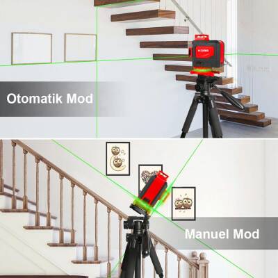 KOBB KBL35GTP Profesyonel Li-ion Şarjlı 4X360⁰ Otomatik Hizalamalı Yeşil Çapraz Çizgi Lazer Distomat+Tripod - 6