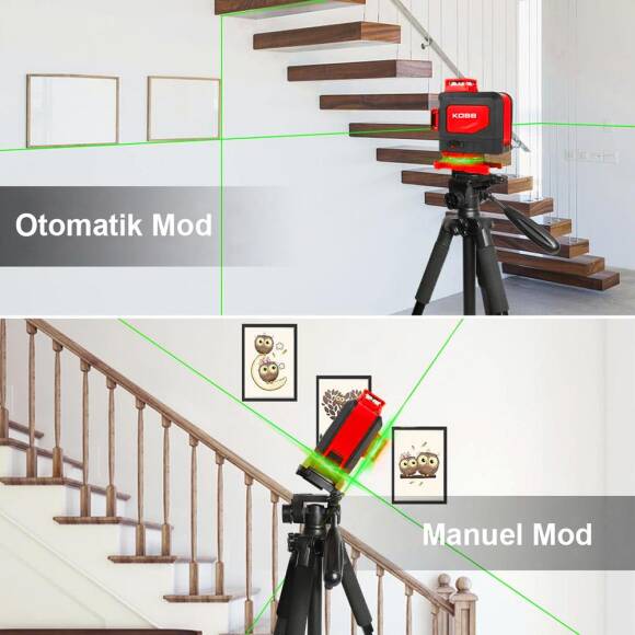 KOBB KBL35GTP Profesyonel Li-ion Şarjlı 4X360⁰ Otomatik Hizalamalı Yeşil Çapraz Çizgi Lazer Distomat+Tripod - 6