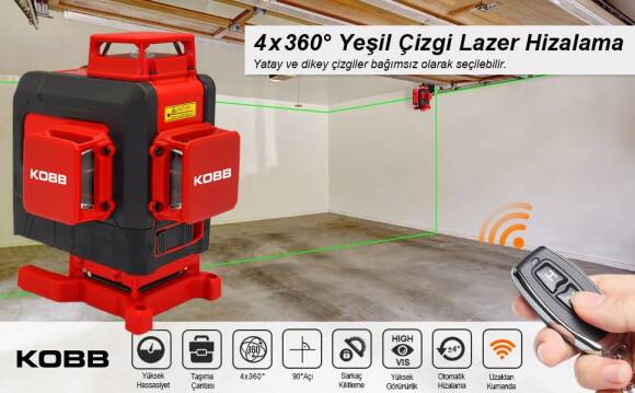 KOBB KBL35GTP Profesyonel Li-ion Şarjlı 4X360⁰ Otomatik Hizalamalı Yeşil Çapraz Çizgi Lazer Distomat+Tripod - 8