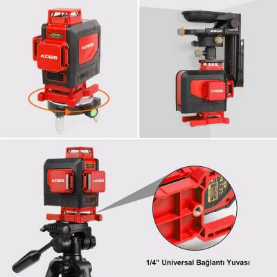 KOBB KBL35GTP Profesyonel Li-ion Şarjlı 4X360⁰ Otomatik Hizalamalı Yeşil Çapraz Çizgi Lazer Distomat+Tripod - KOBB (1)