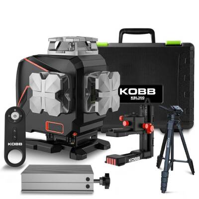 KOBB KBL36GTP Profesyonel Li-ion Şarjlı 4X360⁰ LCD Ekran Otomatik Hizalamalı Yeşil Çapraz Çizgi Lazer Distomat+Tripod - KOBB (1)