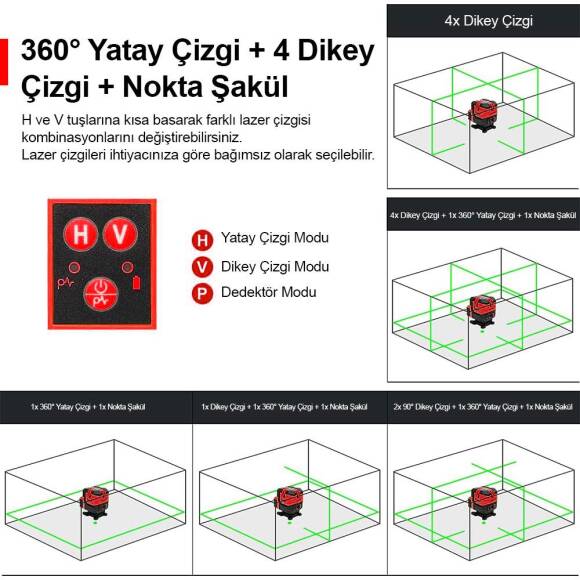 KOBB KBL41G 30Metre 4x90⁰/1x360⁰ Otomatik Hizalamalı Li-ion Çift Akülü Profesyonel Yeşil Çapraz Çizgi Lazer Distomat - 3