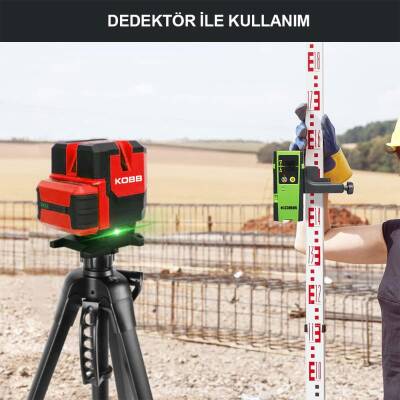 KOBB KBL41G 30Metre 4x90⁰/1x360⁰ Otomatik Hizalamalı Li-ion Çift Akülü Profesyonel Yeşil Çapraz Çizgi Lazer Distomat - 7