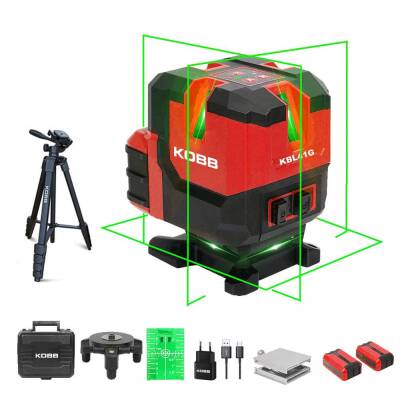 KOBB KBL41GTP 30M 4x90⁰/1x360⁰ Otomatik Hizalamalı Li-ion Çift Akü Profesyonel Yeşil Çizgi Lazer Distomat + Tripod - Kobb (1)
