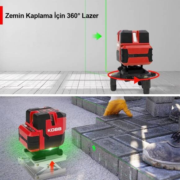 KOBB KBL41GTP 30M 4x90⁰/1x360⁰ Otomatik Hizalamalı Li-ion Çift Akü Profesyonel Yeşil Çizgi Lazer Distomat + Tripod - 4