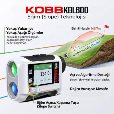 KOBB KBL600 600Mt 3.7V Li-ion LCD Ekran Şarjlı Profesyonel Optik Dürbünlü Golf Lazer Metre - 9