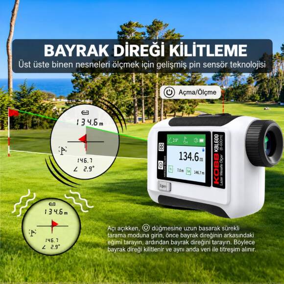 KOBB KBL600 600Mt 3.7V Li-ion LCD Ekran Şarjlı Profesyonel Optik Dürbünlü Golf Lazer Metre - 10