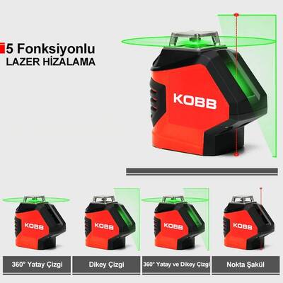 Kobb - KOBB KBL88G 25 Metre Profesyonel Yatay 360° ve Dikey Otomatik Hizalamalı Nokta Şakül ve Yeşil Çapraz Çizgi Lazer Distomat (1)