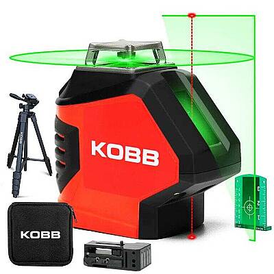 KOBB KBL88GTP 25 Metre Profesyonel Yatay 360° ve Dikey Otomatik Hizalamalı Nokta Şakül ve Yeşil Çapraz Çizgi Lazer Distomat + Tripod - Kobb