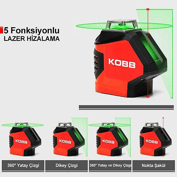 KOBB KBL88GTP 25 Metre Profesyonel Yatay 360° ve Dikey Otomatik Hizalamalı Nokta Şakül ve Yeşil Çapraz Çizgi Lazer Distomat + Tripod - 2