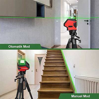KOBB KBL88GTP 25 Metre Profesyonel Yatay 360° ve Dikey Otomatik Hizalamalı Nokta Şakül ve Yeşil Çapraz Çizgi Lazer Distomat + Tripod - 3