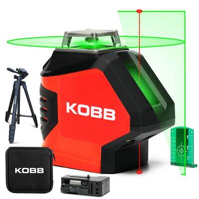Kobb - KOBB KBL88GTP 25 Metre Profesyonel Yatay 360° ve Dikey Otomatik Hizalamalı Nokta Şakül ve Yeşil Çapraz Çizgi Lazer Distomat + Tripod