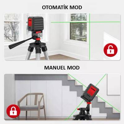 KOBB KBL90GTP 30 Metre Profesyonel Yatay ve Dikey Otomatik Hizalamalı Yeşil Çapraz Çizgi Lazer Distomat + Tripod - KOBB (1)