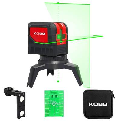 Kobb - KOBB KBL92G 30 Metre Profesyonel Yatay ve Dikey Otomatik Hizalamalı Yeşil Çapraz Çizgi Lazer, 2 Noktalı Şakül Lazer Distomat + Mini Tripod