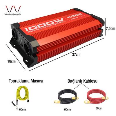 KOBB KBN1000 12V/220V 1000Watt Tam Sinüs Dönüştürücü İnvertör - Kobb (1)