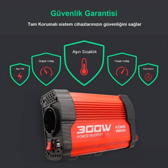 KOBB KBN300 12V/220V 300Watt Modifiye Sinüs Dönüştürücü İnvertör - 7