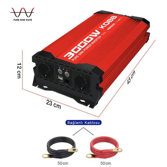KOBB KBN3000 12V/220V 3000Watt Tam Sinüs Dönüştürücü İnvertör - 2