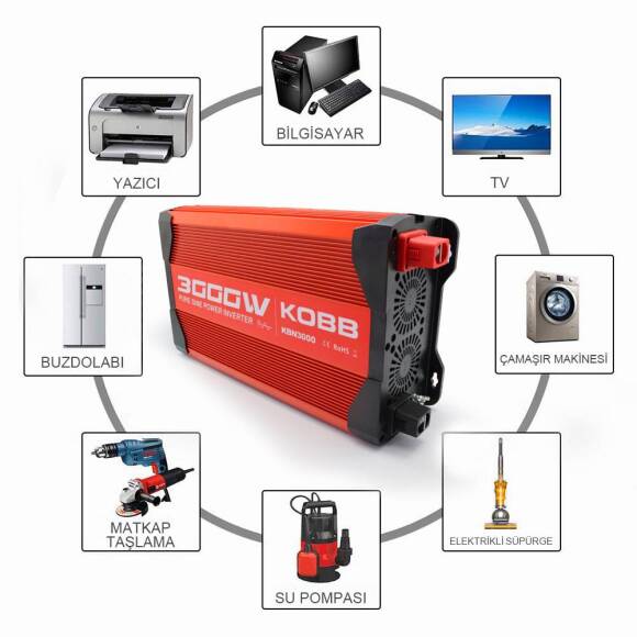 KOBB KBN3000 12V/220V 3000Watt Tam Sinüs Dönüştürücü İnvertör - 8
